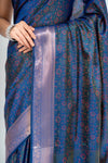 Midnight Hues Navy Banarasi Silk Saree With Unstitched Blouse