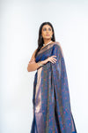 Midnight Hues Navy Banarasi Silk Saree With Unstitched Blouse