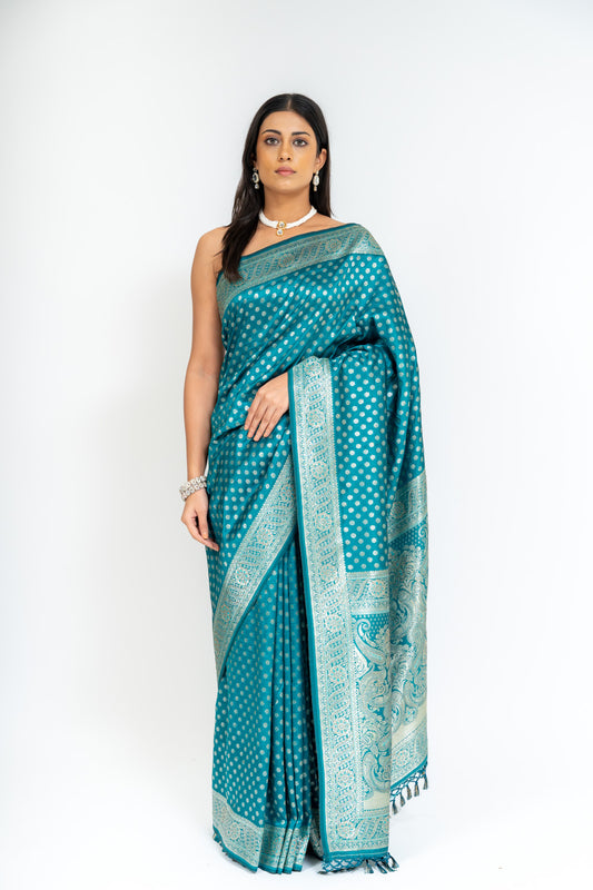 Soft Hues Rama Dola Saree With Unstitched Blouse