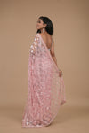 Pink Sequence Embroidered Net Saree With Unstitched Blouse