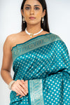 Soft Hues Rama Dola Saree With Unstitched Blouse