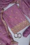 Mauve Swarovski, Zarkan & Zari Threadwork Shimmer Unstitched Salwar Suit With Shimmer Dupatta