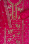 Gajari Sequence, Swarovski, Zarkan & Zari Threadwork Georgette Unstitched Salwar Suit With Georgette Dupatta