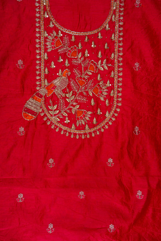 Rani Bead, Cutdana, Dabka, Sequence & Zari Threadwork Cotton Unstitched Salwar Suit With Cotton Dupatta