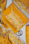 Mustard Gotta Patti Organza Unstitched Salwar Suit With Organza Dupatta