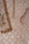 Chikoo Sequence, Zarkan & Threadwork Georgette Unstitched Salwar Suit With Crepe dupatta