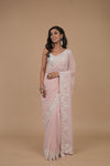 Pink Sequence Embroidered Georgette Designer Saree With Unstitched Blouse