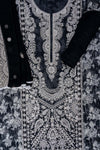 Black Sequence & Threadwork Organza Unstitched Salwar Suit With Chiffon dupatta
