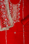 Red Gotta Patti Organza Unstitched Salwar Suit With Organza Dupatta