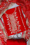Red Gotta Patti Organza Unstitched Salwar Suit With Organza Dupatta
