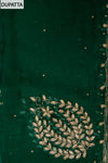 Bottle Green Cutdana, Chandla & Gotta Patti Crepe Unstitched Salwar Suit With Chiffon Dupatta