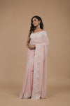 Pink Sequence Embroidered Georgette Designer Saree With Unstitched Blouse