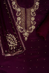 Wine Cutdana, Chandla & Gotta Patti Crepe Unstitched Salwar Suit With Chiffon Dupatta