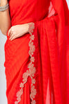 Grace Redefined Red Shimmer Saree With Unstitched Blouse