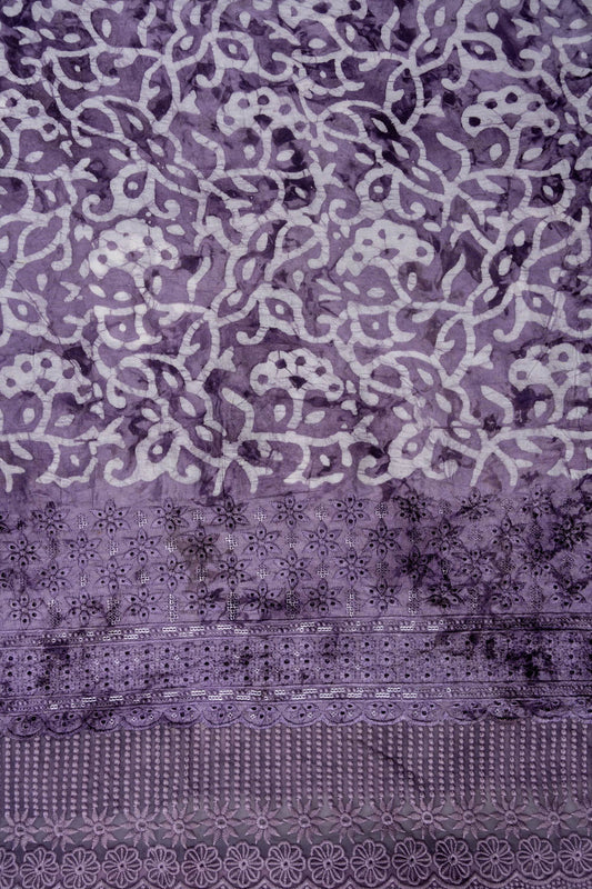 Mauve Cutwork, Sequence & Threadwork Cotton Unstitched Salwar Suit With Cotton Dupatta