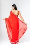 Grace Redefined Red Shimmer Saree With Unstitched Blouse