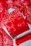 Red Cutwork, Sequence & Threadwork Cotton Unstitched Salwar Suit With Cotton Dupatta
