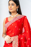 Grace Redefined Red Shimmer Saree With Unstitched Blouse