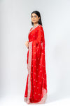 Grace Redefined Red Shimmer Saree With Unstitched Blouse