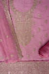 Gajari Swarovski, Zarkan & Zari Threadwork Shimmer Unstitched Salwar Suit With Shimmer Dupatta