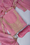 Gajari Swarovski, Zarkan & Zari Threadwork Shimmer Unstitched Salwar Suit With Shimmer Dupatta