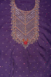 Mauve Bead, Cutdana, Dabka, Sequence & Zari Threadwork Cotton Unstitched Salwar Suit With Cotton Dupatta