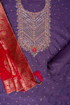 Mauve Bead, Cutdana, Dabka, Sequence & Zari Threadwork Cotton Unstitched Salwar Suit With Cotton Dupatta