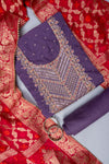 Mauve Bead, Cutdana, Dabka, Sequence & Zari Threadwork Cotton Unstitched Salwar Suit With Cotton Dupatta