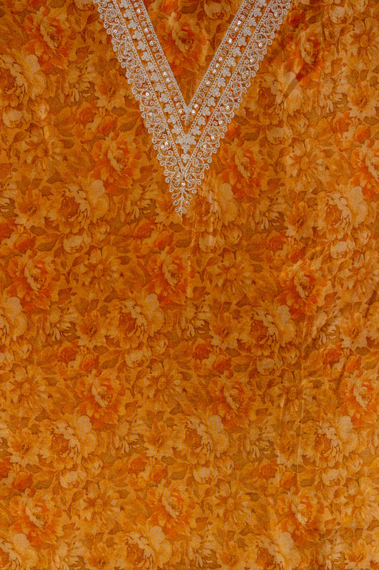Mustard Sequence, Zari Threadwork & Digital Printed Tissue Unstitched Salwar Suit With Chiffon Dupatta