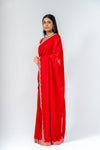Grace Redefined Red Shimmer Saree With Unstitched Blouse