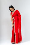 Grace Redefined Red Shimmer Saree With Unstitched Blouse