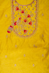 Lemon Gold Bead, Cutdana, Dabka, Sequence & Zari Threadwork Cotton Unstitched Salwar Suit With Cotton Dupatta