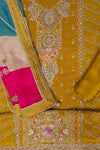 Pista Sequence & Zari Threadwork Crepe Unstitched Salwar Suit With Crepe Dupatta