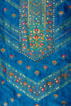 Dark Firozi Banarasi Woven Zari & Mirrorwork Cotton Unstitched Salwar Suit With Chiffon Dupatta
