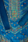 Dark Firozi Banarasi Woven Zari & Mirrorwork Cotton Unstitched Salwar Suit With Chiffon Dupatta