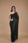 Black Sequence Embroidered Georgette Saree With Unstitched Blouse