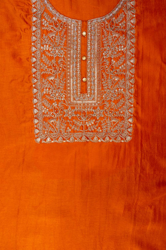Mustard Gotta Patti, Sequence & Zari Threadwork Cotton Unstitched Salwar Suit With Cotton Dupatta