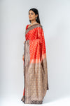 Grace Redefined Red Banarasi Silk Saree With Unstitched Blouse