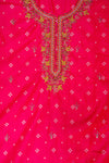 Coral Bead, Cutdana, Sequence, Swarovski, Zari Threadwork & Bandhini Printed Chanderi Cotton Unstitched Salwar Suit With Cotton Dupatta