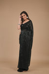 Black Sequence Embroidered Georgette Saree With Unstitched Blouse