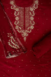 Maroon Cutdana, Chandla & Gotta Patti Crepe Unstitched Salwar Suit With Chiffon Dupatta
