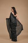 Black Sequence Embroidered Georgette Saree With Unstitched Blouse