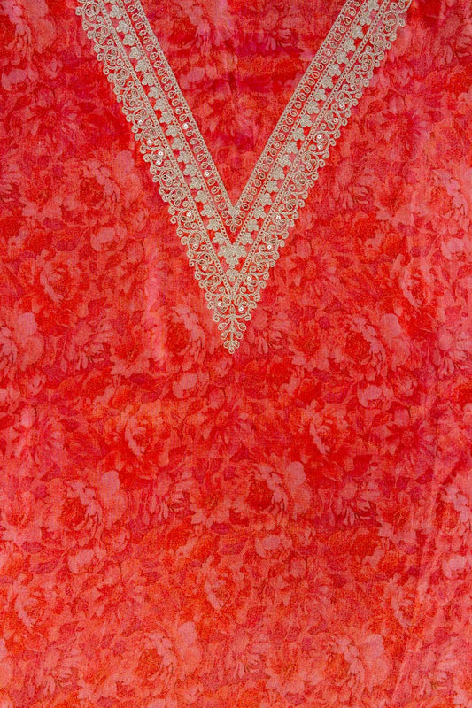 Coral Sequence, Zari Threadwork & Digital Printed Tissue Unstitched Salwar Suit With Chiffon Dupatta