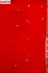 Red Banarasi Woven Zari & Mirror Work Cotton Unstitched Salwar Suit With Chiffon Dupatta