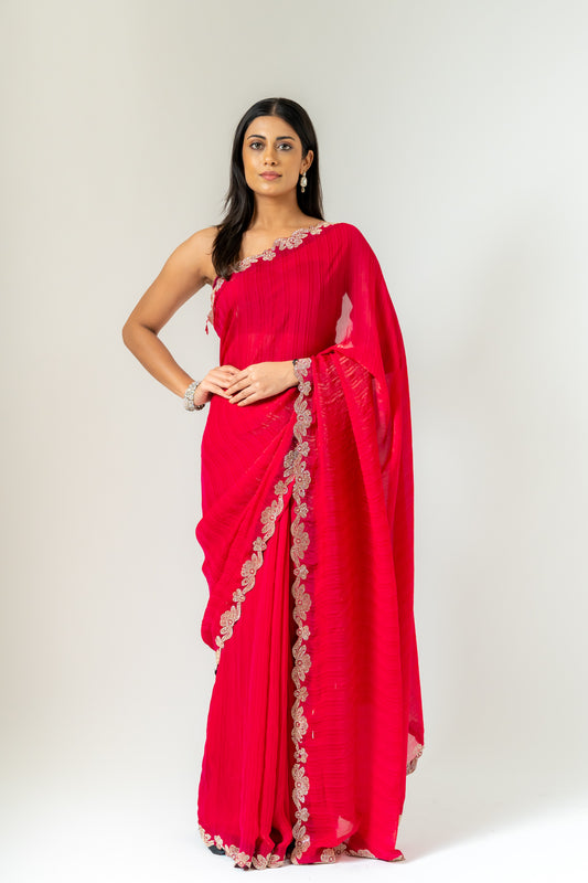 Timeless Elegance Rani Simmer Saree With Unstitched Blouse