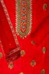 Red Banarasi Woven Zari & Mirror Work Cotton Unstitched Salwar Suit With Chiffon Dupatta