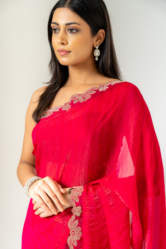 Timeless Elegance Rani Simmer Saree With Unstitched Blouse