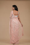 Peach Threadwork, Embroidery, Sequence Net Saree With Unstitched Blouse