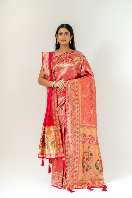 Timeless Elegance Rani Banarasi Silk Saree With Unstitched Blouse
