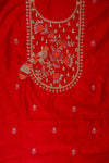 Red Bead, Cutdana, Dabka, Sequence & Zari Threadwork Cotton Unstitched Salwar Suit With Cotton Dupatta